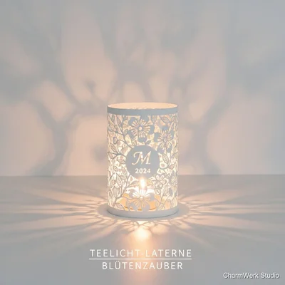 Teelicht-Laterne mit floralen Schattenmustern