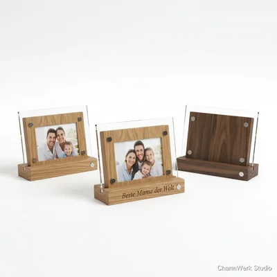 Fotostand aus Holz mit Magnetrahmen