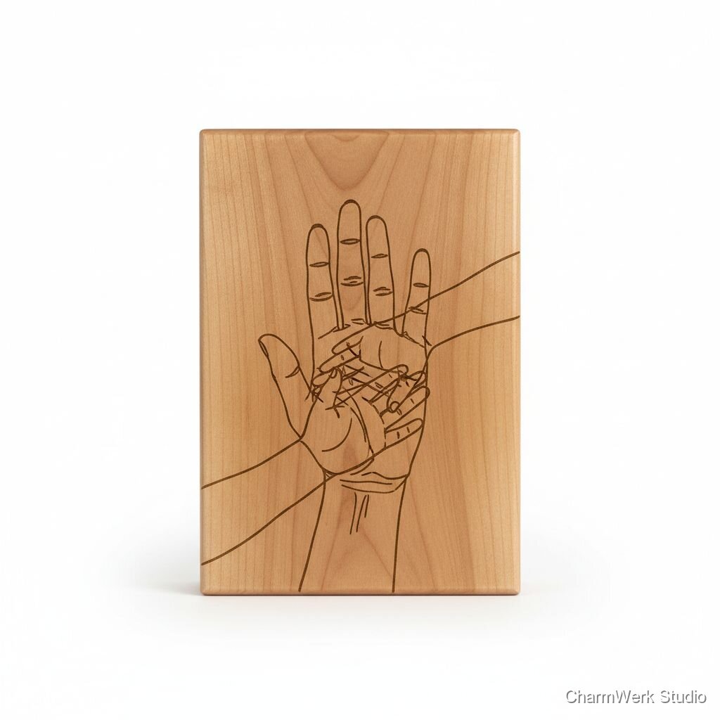 Familien-Handlinien-Porträt auf Holz (Lasergravur)