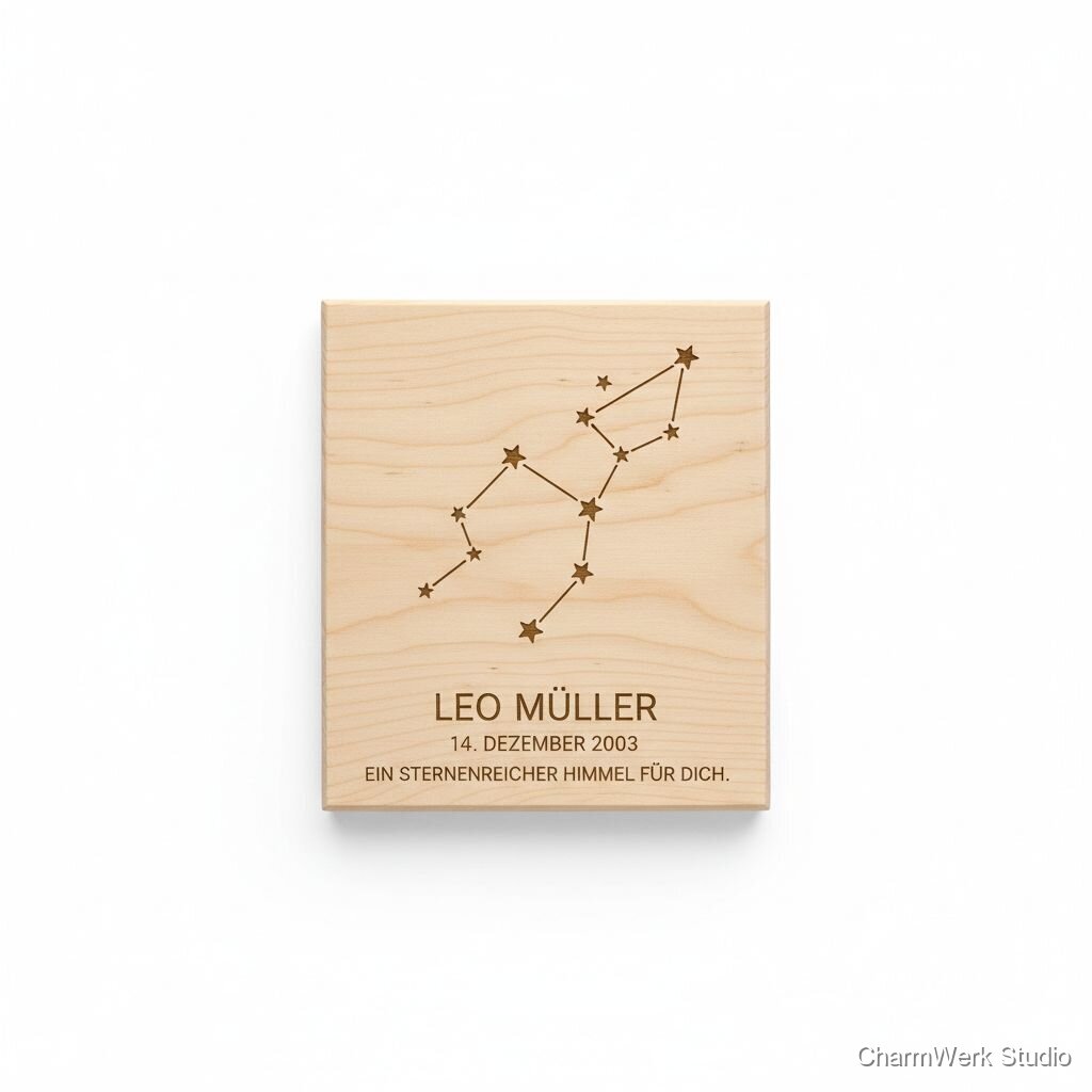 Sternbild-Geburtstagstafel aus Holz mit Name