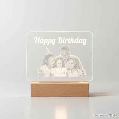Acryl-Lichtschild „Happy Birthday“ mit Fotogravur