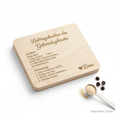 Gravierte Rezeptkarte „Lieblingskuchen des Geburtstagskindes“