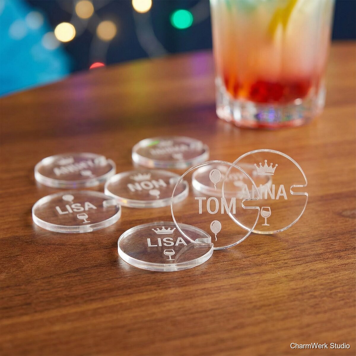 Acryl-Drinkmarker-Set mit Namen für die Party - Detailansicht
