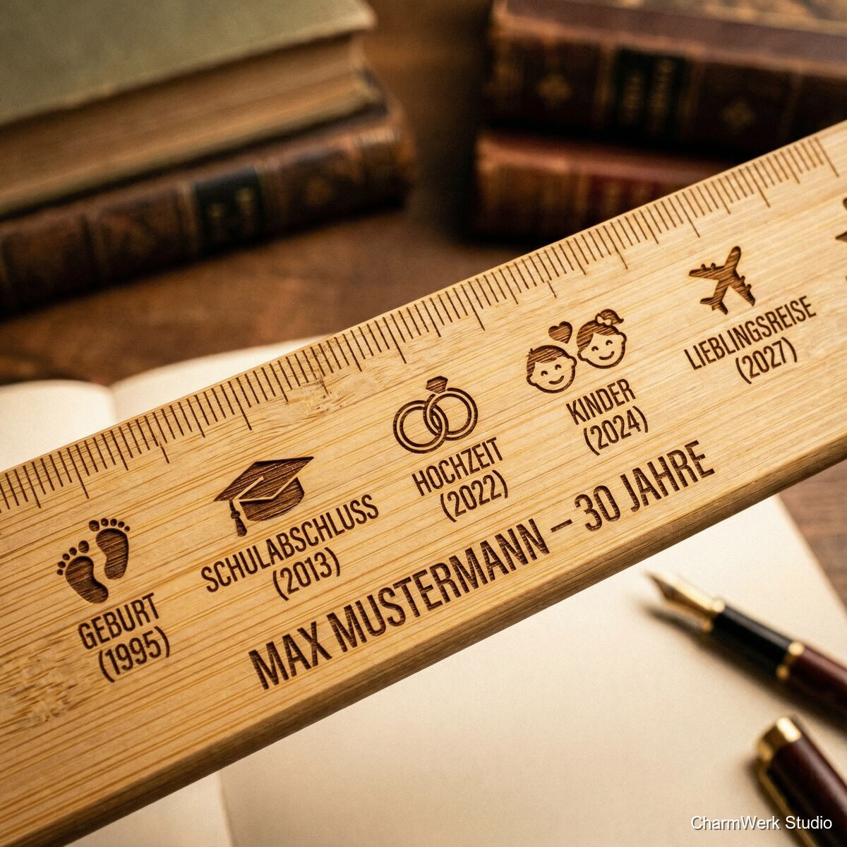 Geburtstags-„Meilenstein“-Lineal aus Bambus - Detailansicht