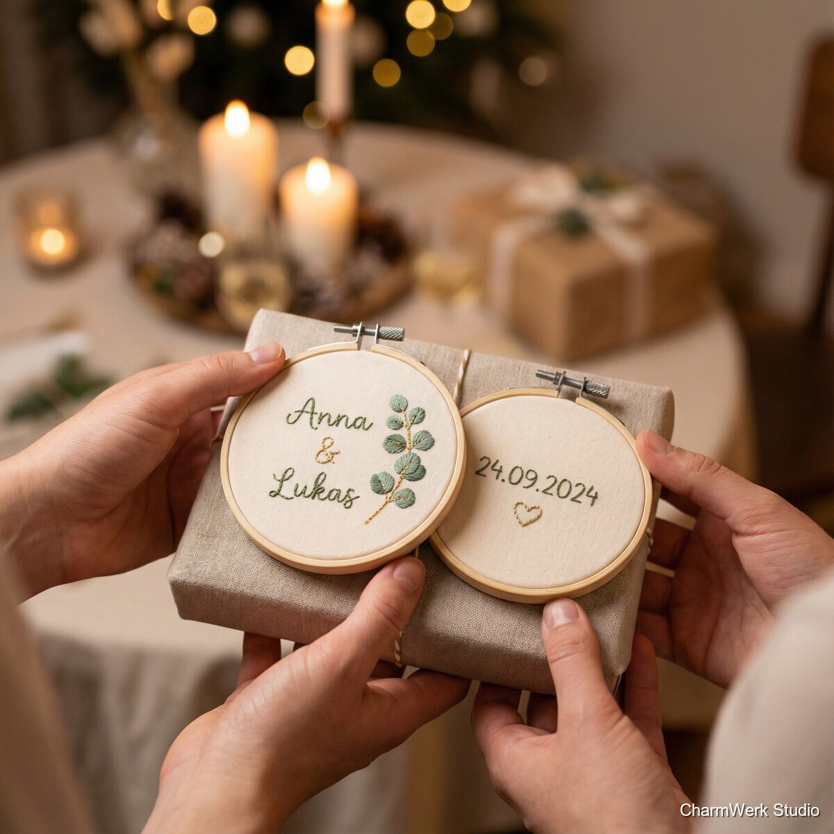 Besticktes Hochzeitsdatum im Stickrahmen-Set - Lifestyle