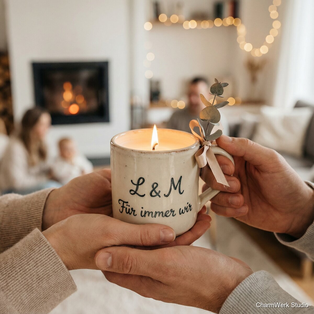 Handgegossene Duftkerze im personalisierten Keramikbecher - Lifestyle