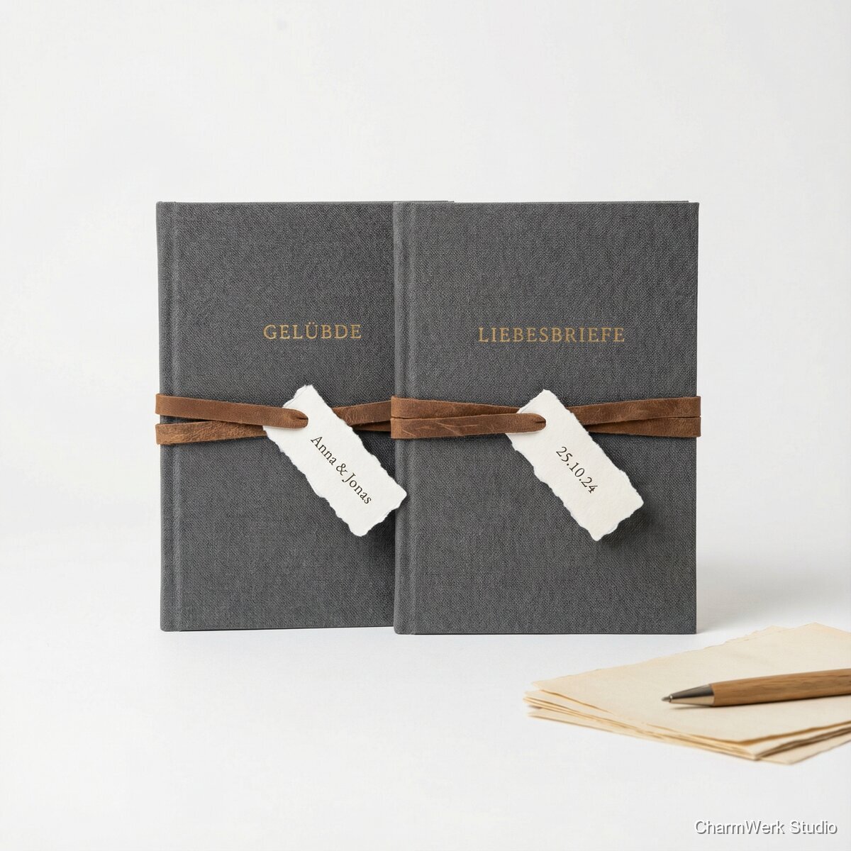 Handgebundenes Gelübde- und Briefset im Lederlook