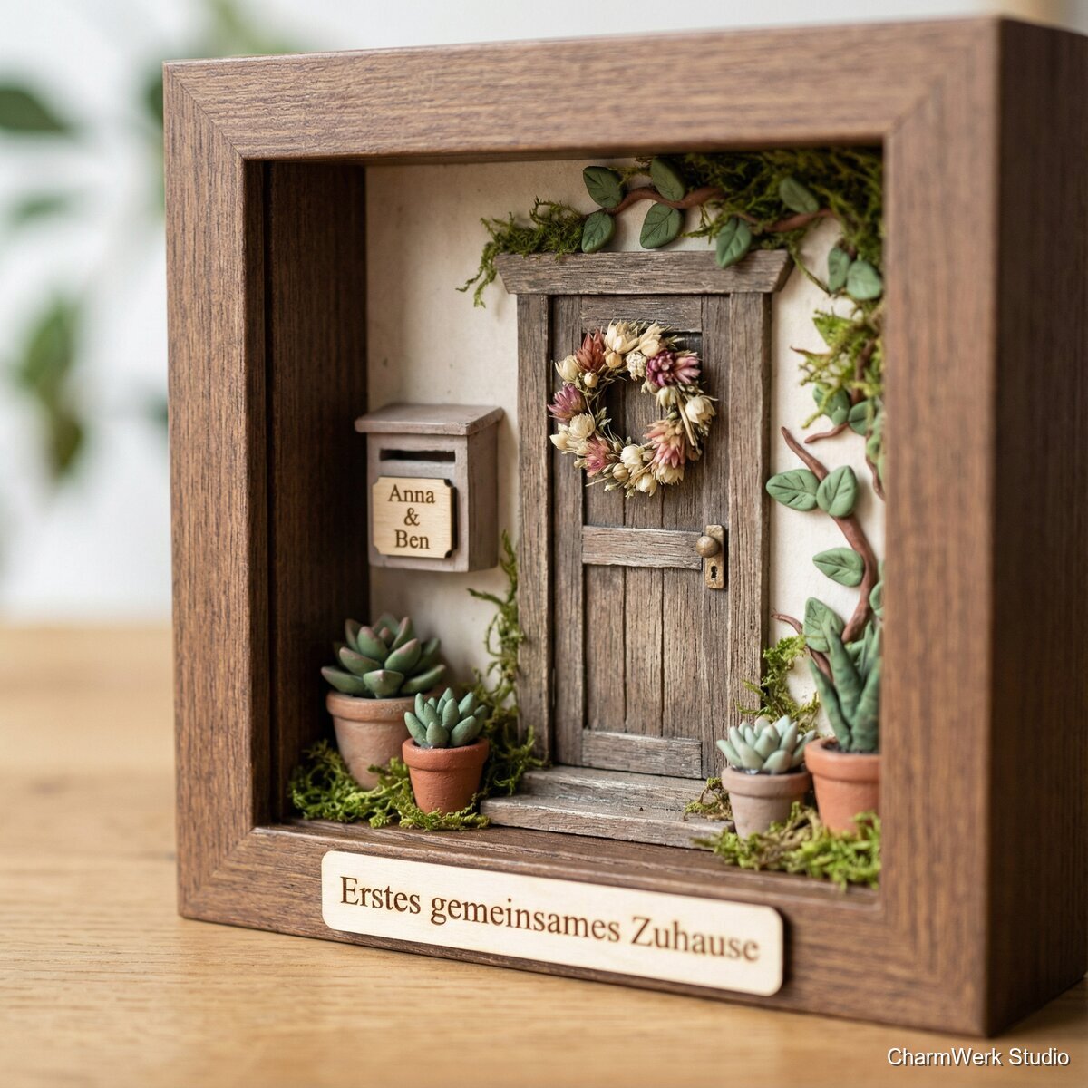 „Erstes gemeinsames Zuhause“ Mini-Diorama im Bilderrahmen - Detailansicht