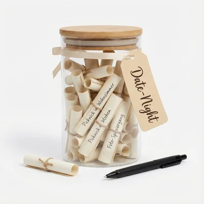 „Date-Night“-Glas mit handgeschriebenen Ideenrollen