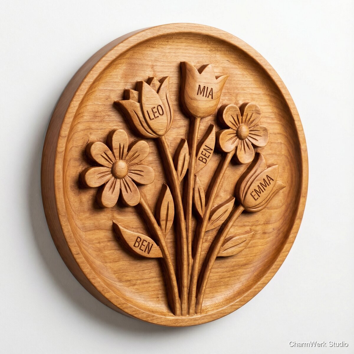 Wandrelief „Blumenstrauß der Kinder“ mit Namen - Seitenansicht