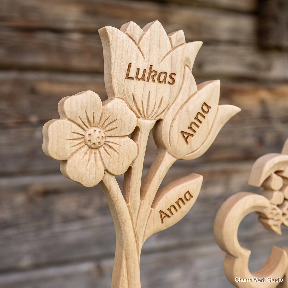 Wandrelief „Blumenstrauß der Kinder“ mit Namen - Detailansicht