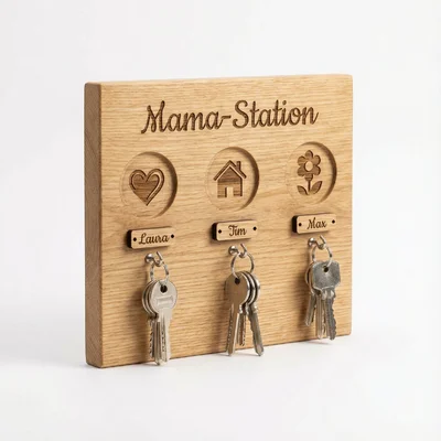 Schlüsselbrett „Mama-Station“ mit gefrästen Symbolhaken