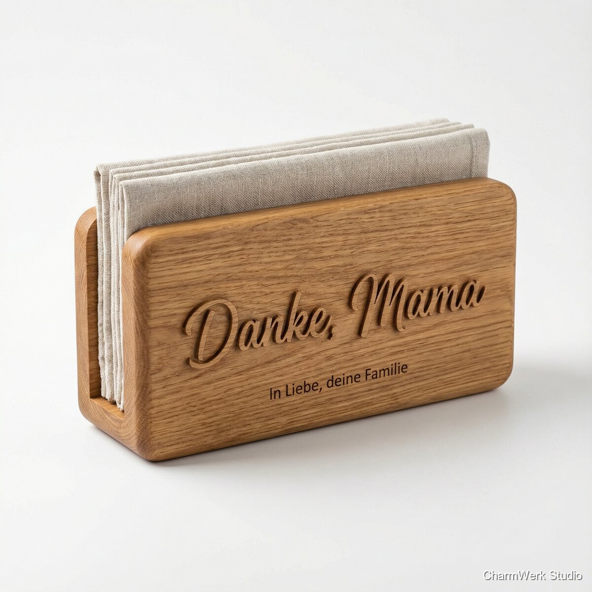 Serviettenhalter „Danke, Mama“ mit Relief-Schriftzug