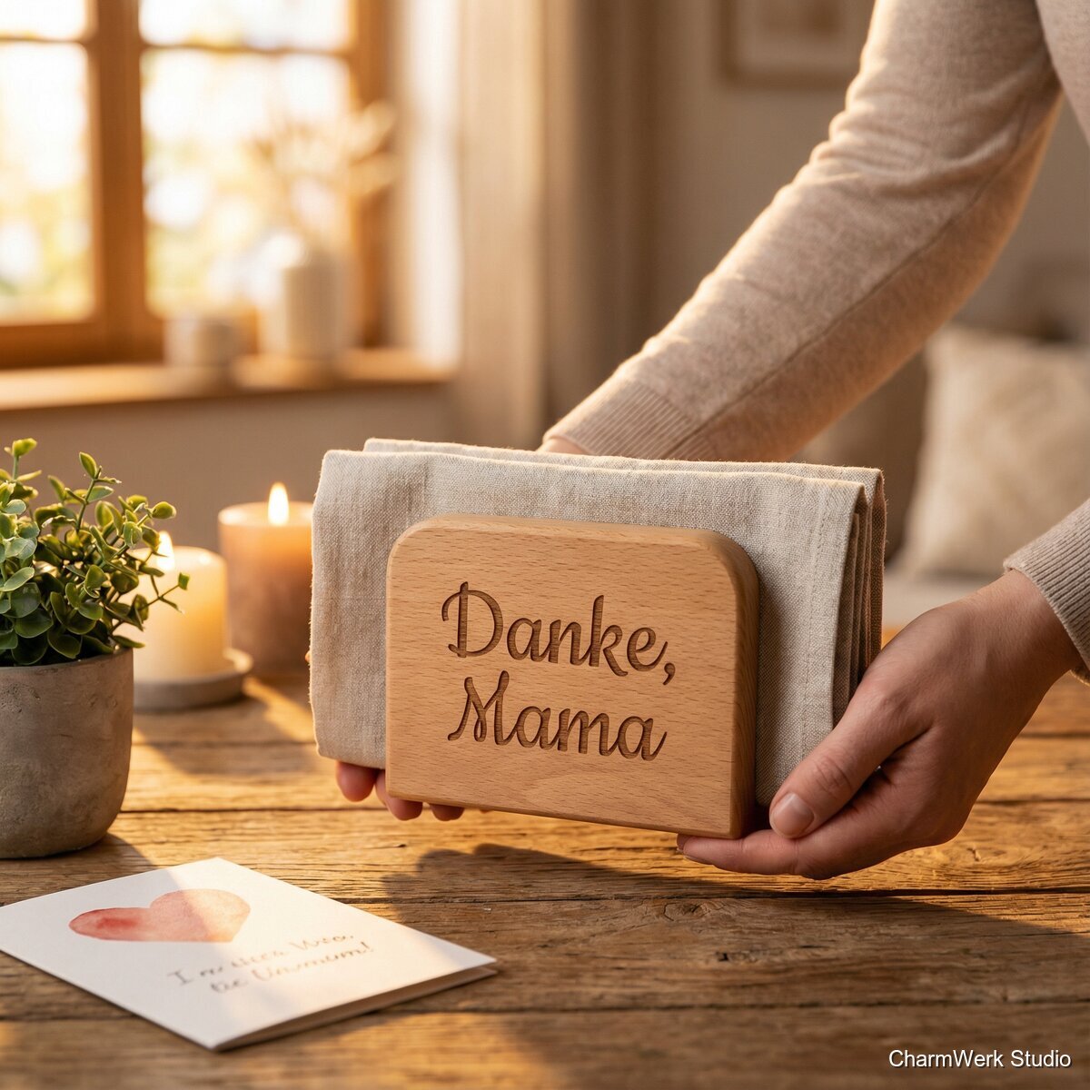 Serviettenhalter „Danke, Mama“ mit Relief-Schriftzug - Lifestyle