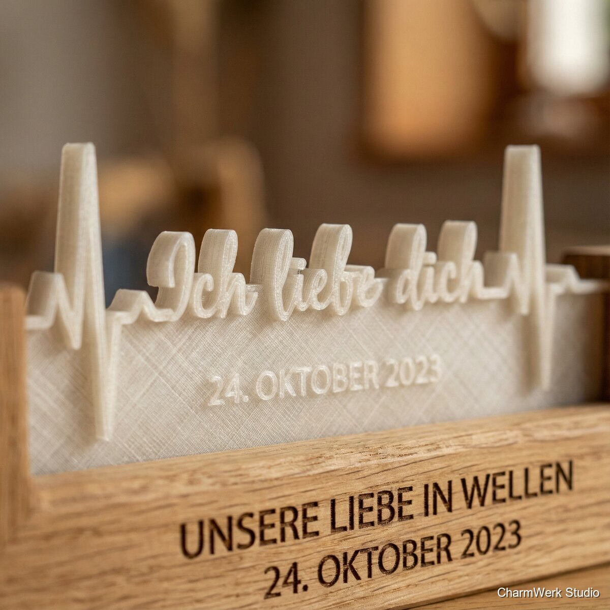 3D-gedrucktes „Herzschlag“-Relief eures Satzes - Detailansicht