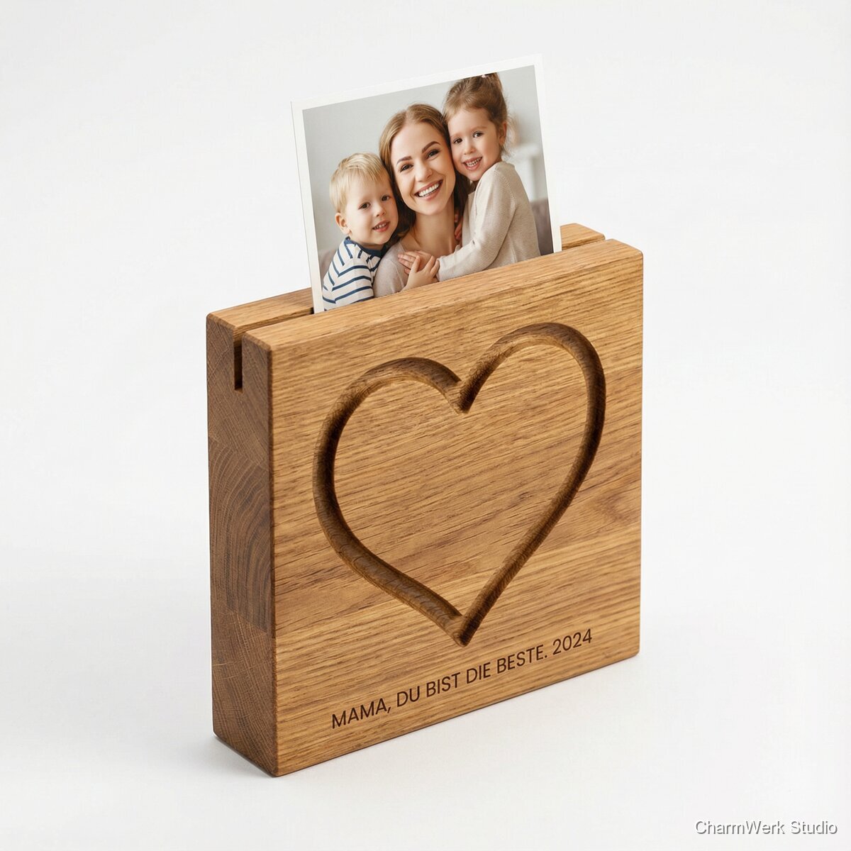 CNC-Fotohalter „Herzrahmen“ mit gefräster Kontur - Seitenansicht