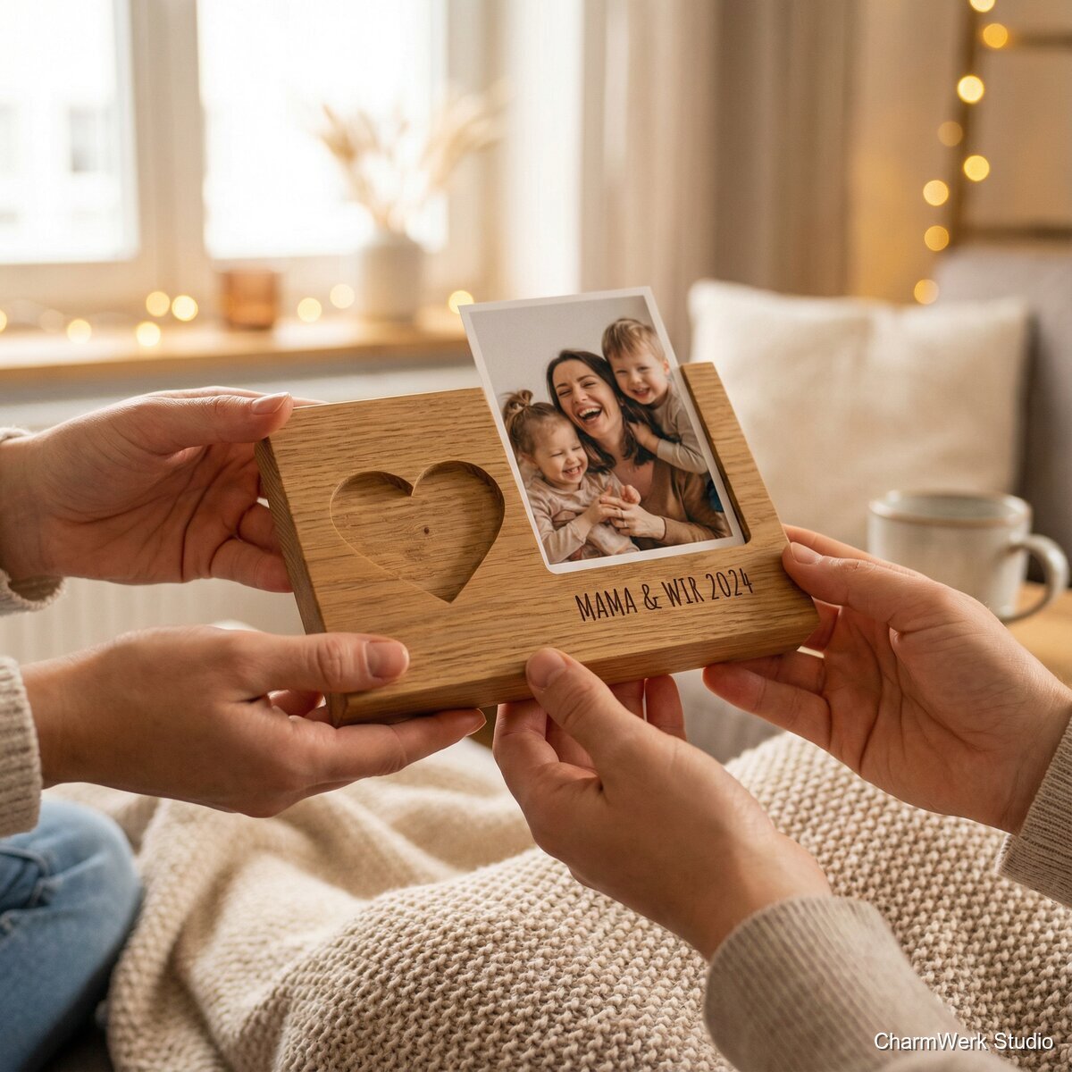 CNC-Fotohalter „Herzrahmen“ mit gefräster Kontur - Lifestyle