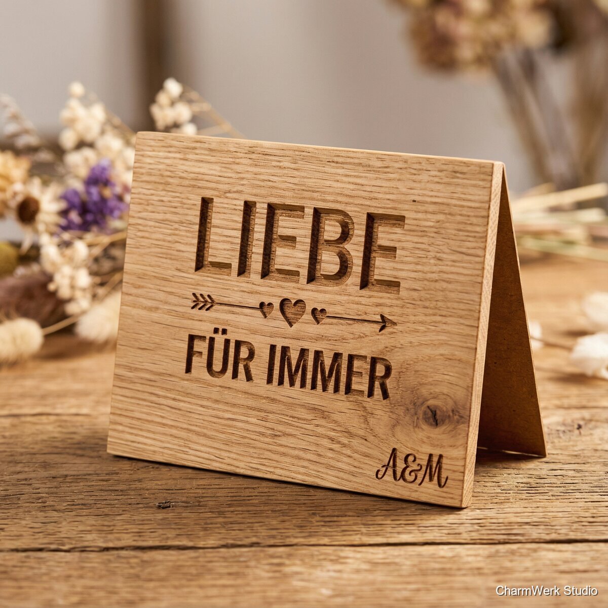 CNC-gefräste Liebeskarte als Holzrelief - Detailansicht