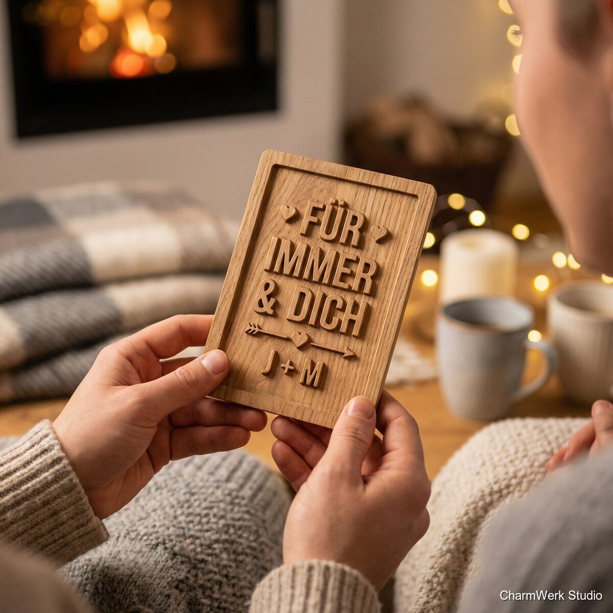 CNC-gefräste Liebeskarte als Holzrelief - Lifestyle