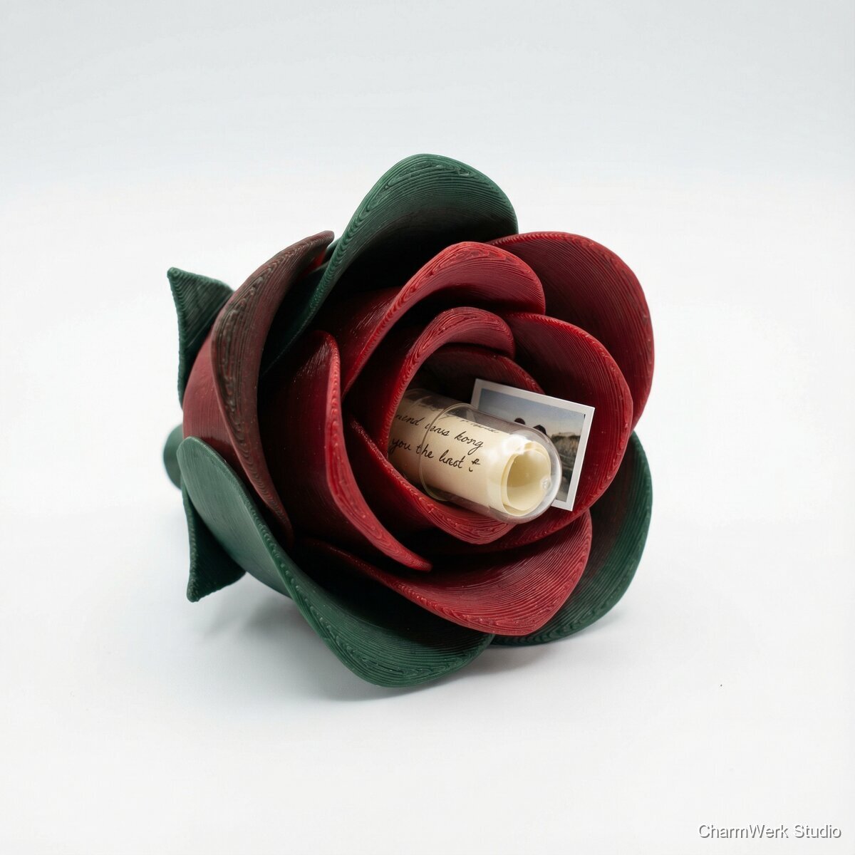 3D-gedruckte Rose mit versteckter Nachricht - Seitenansicht