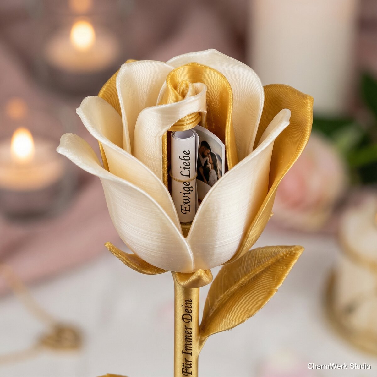 3D-gedruckte Rose mit versteckter Nachricht - Detailansicht