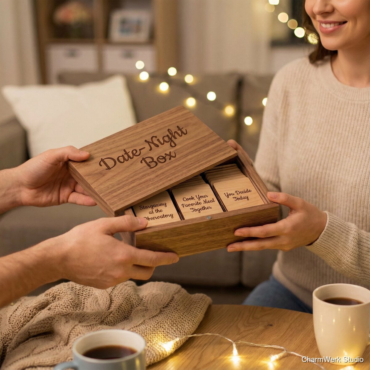 „Date-Night“-Box mit gravierten Aktivitätskarten - Lifestyle