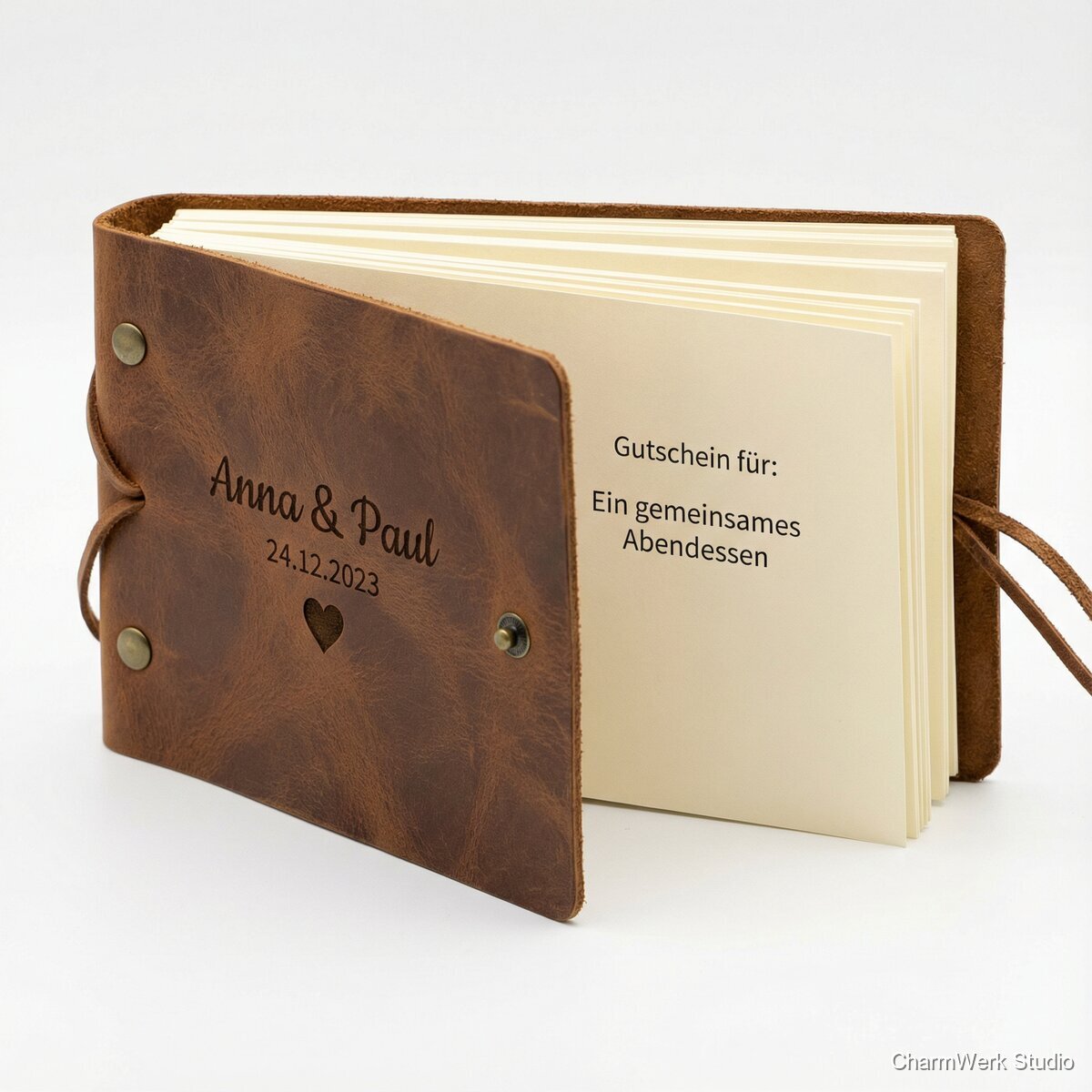 Handgemachtes Gutschein-Heft mit Lederumschlag