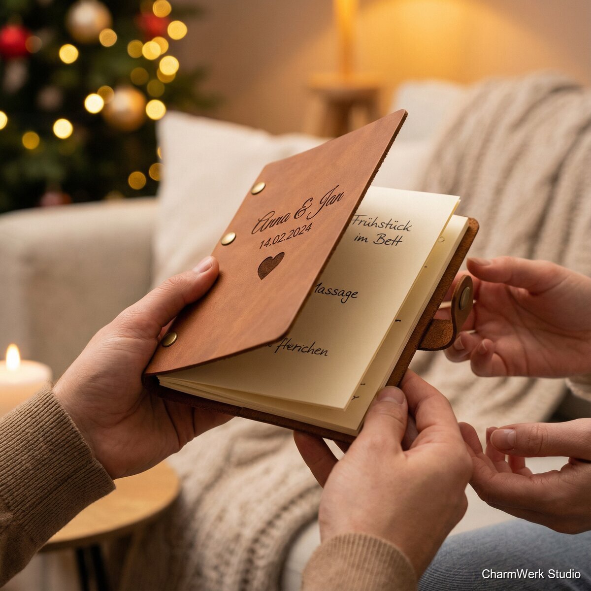 Handgemachtes Gutschein-Heft mit Lederumschlag - Lifestyle