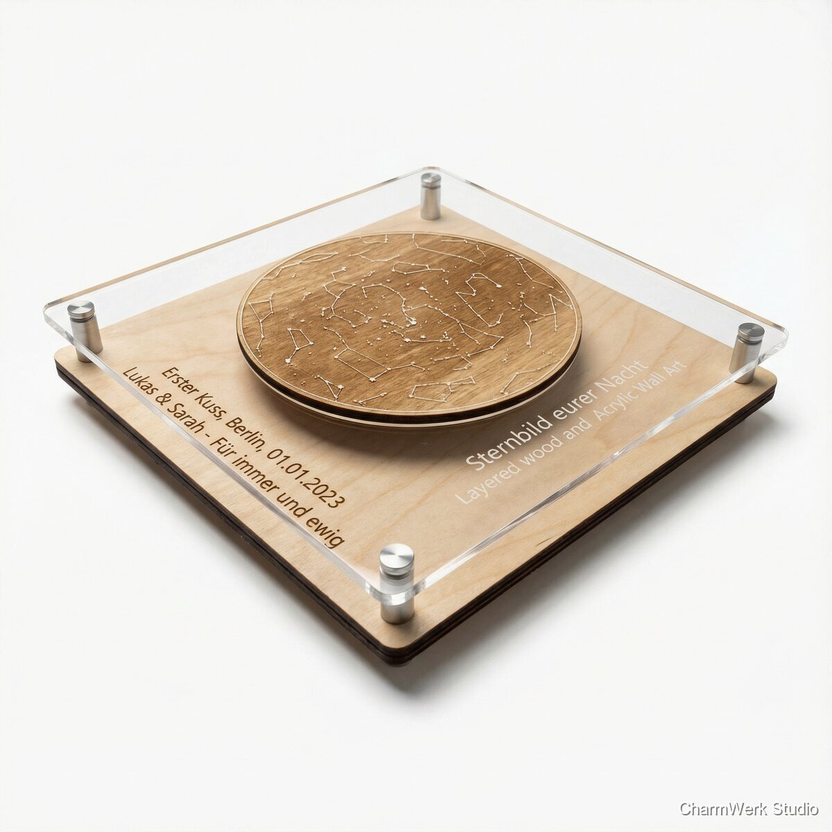 „Sternbild eurer Nacht“ Holz-Acryl-Wandbild - Seitenansicht