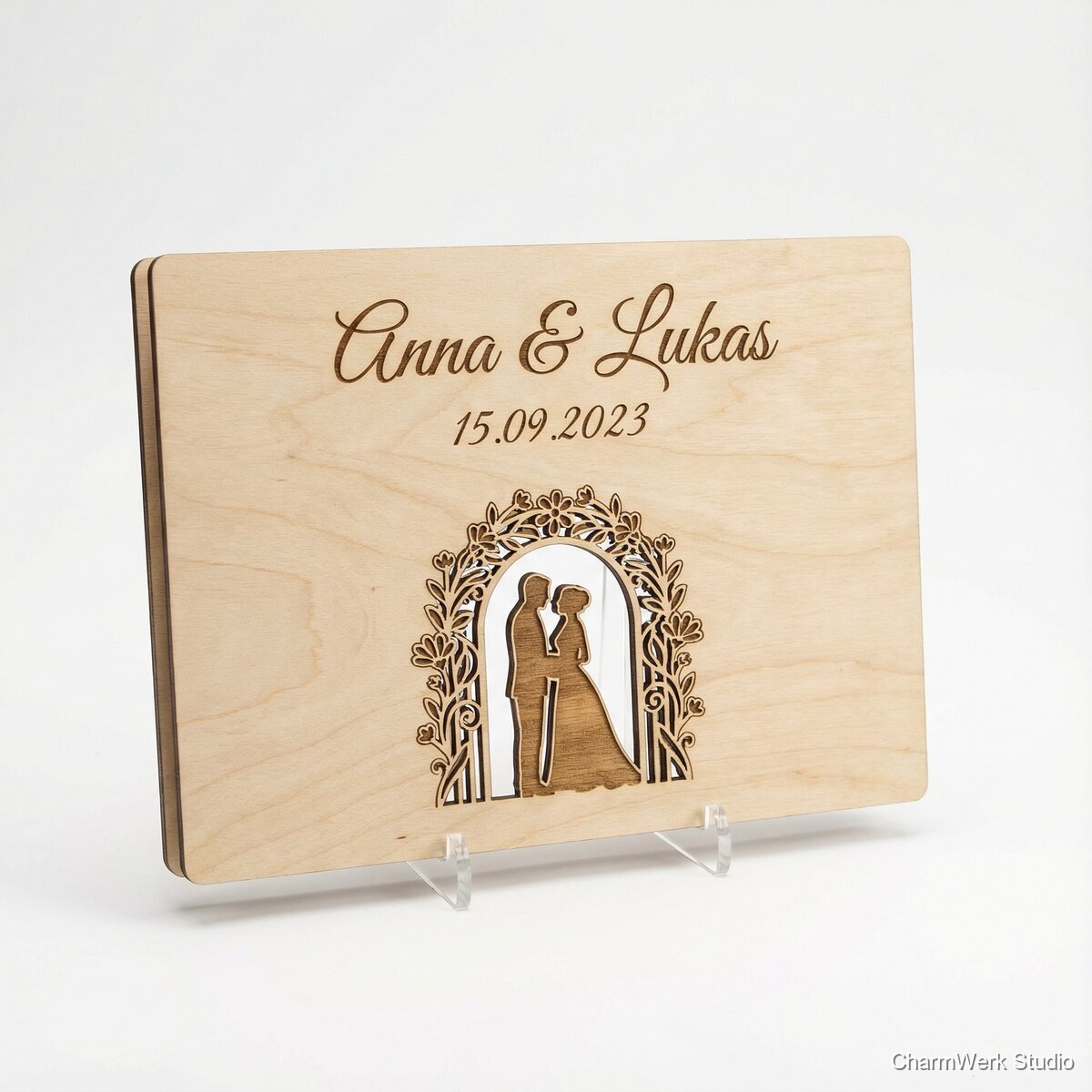 Personalisierte Hochzeitskarte als Holz-Reliefbild