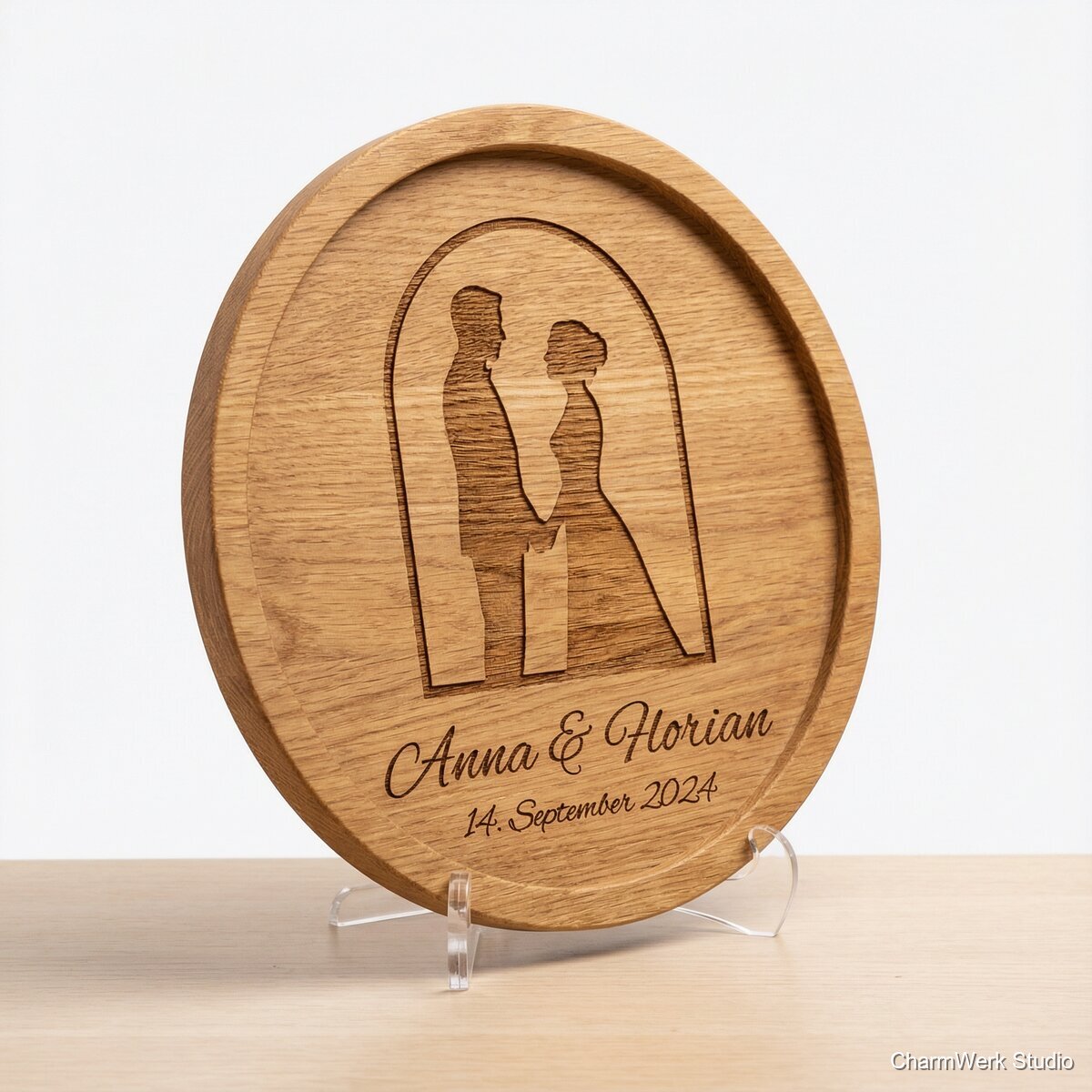 Personalisierte Hochzeitskarte als Holz-Reliefbild - Seitenansicht