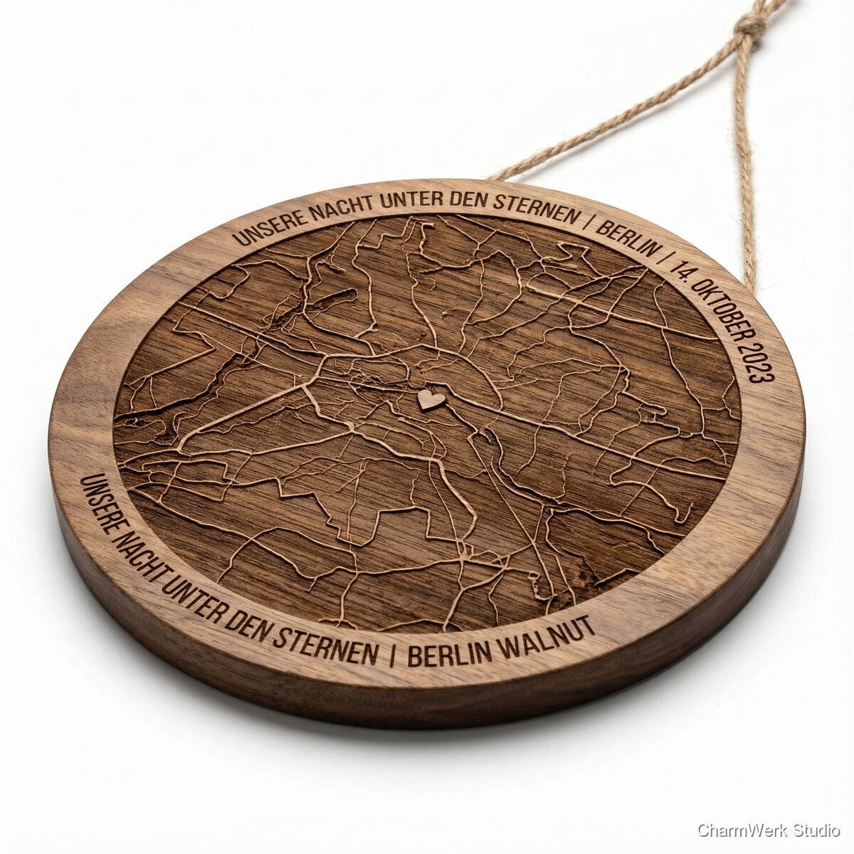 Topografische Sternenhimmel-Plakette vom Hochzeitsabend - Seitenansicht