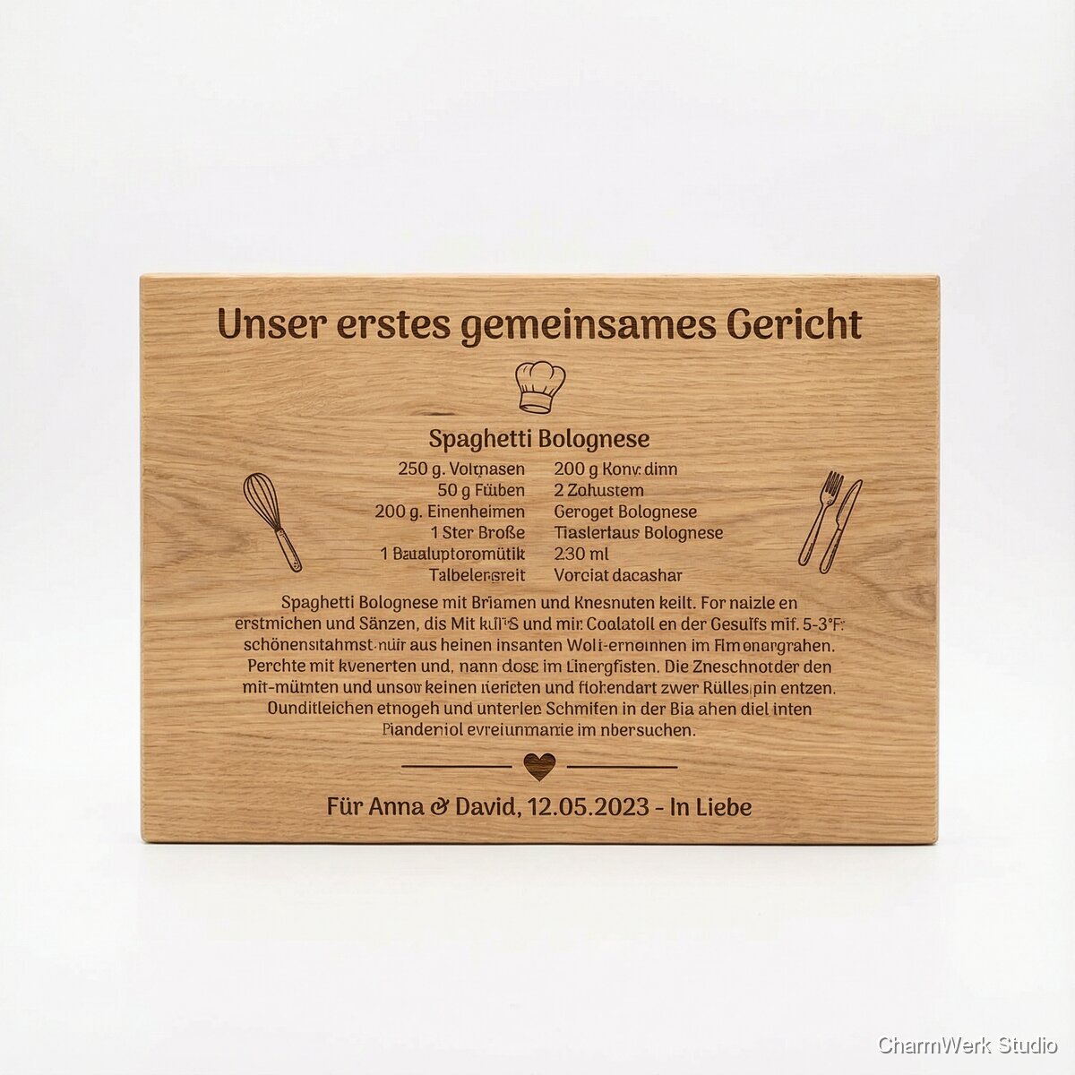 Graviertes Rezeptbrett „Unser erstes gemeinsames Gericht“
