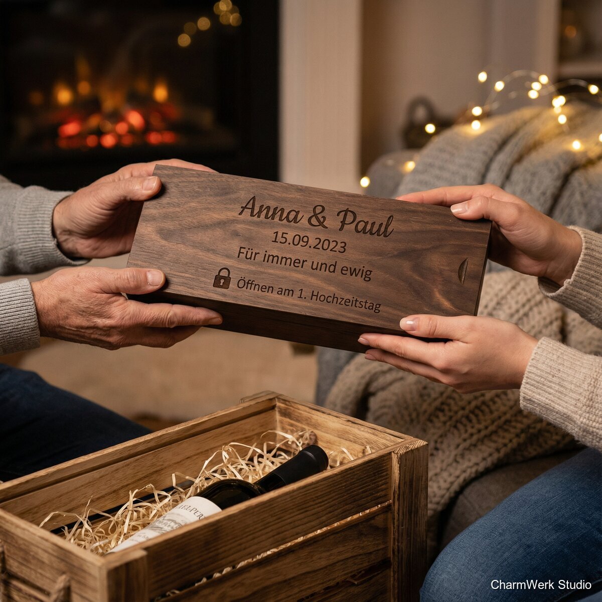 Gravierter Weinbox-Deckel mit persönlicher Widmung - Lifestyle