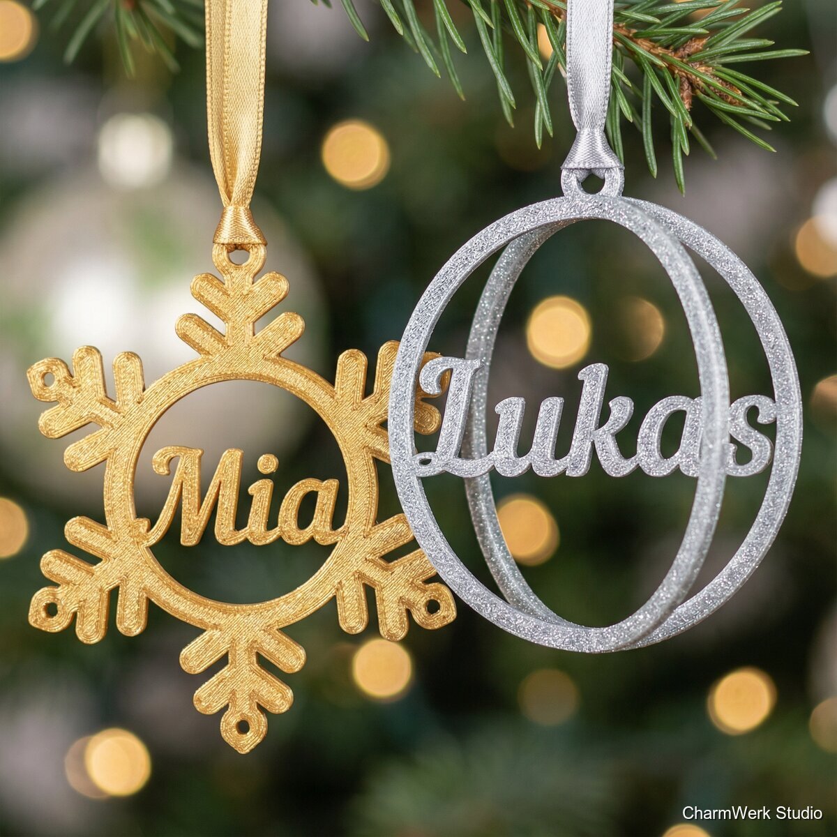 Personalisierter Christbaumkugel-Aufhänger mit Namen - Detailansicht