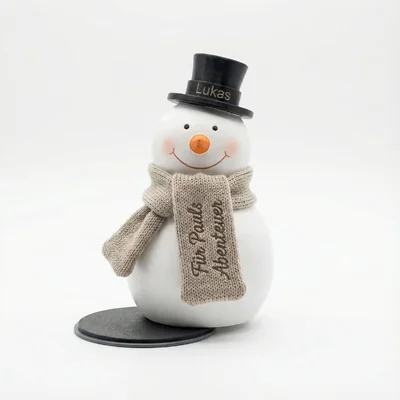 Schneemann-Spardose mit Geheimverschluss und Widmung