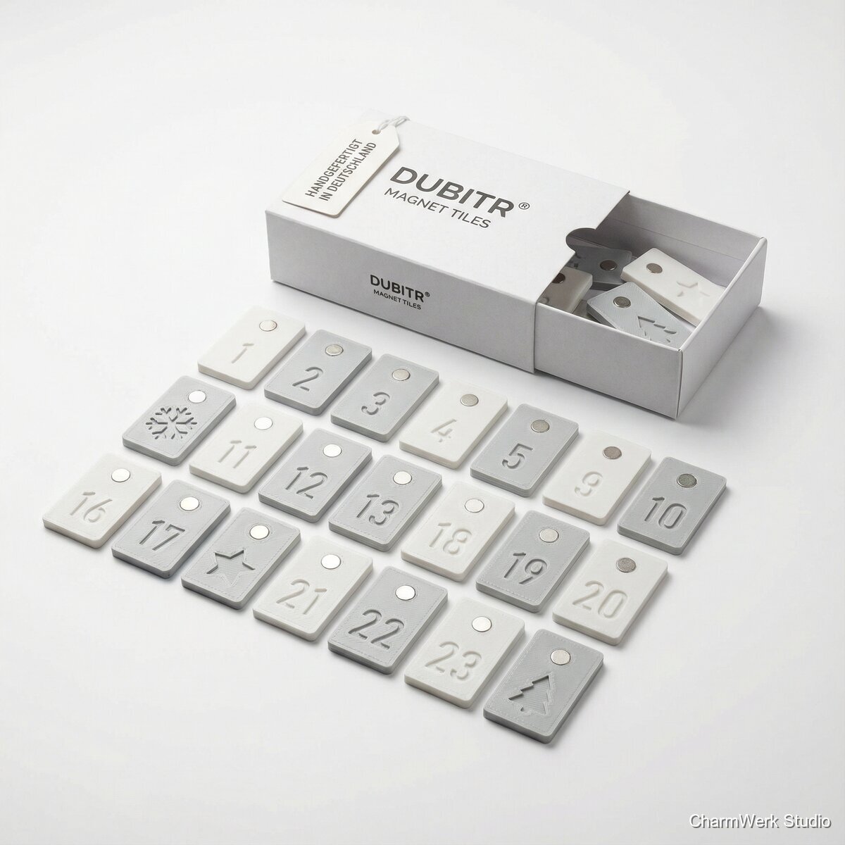 3D-gedruckte Adventskalender-Türchen als Magnet-Set