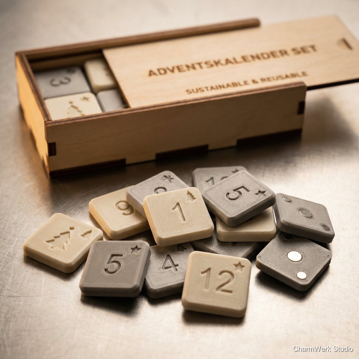 3D-gedruckte Adventskalender-Türchen als Magnet-Set - Detailansicht