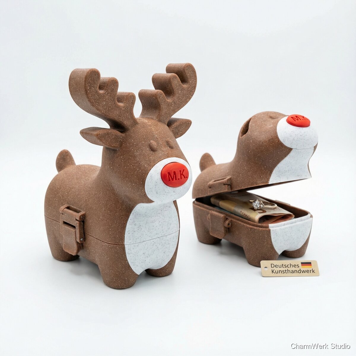 Rentier-Geschenkbox mit Schnappverschluss und Initialen