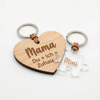 Schlüsselanhänger-Set „Mama & Mini“ Holz+Acryl