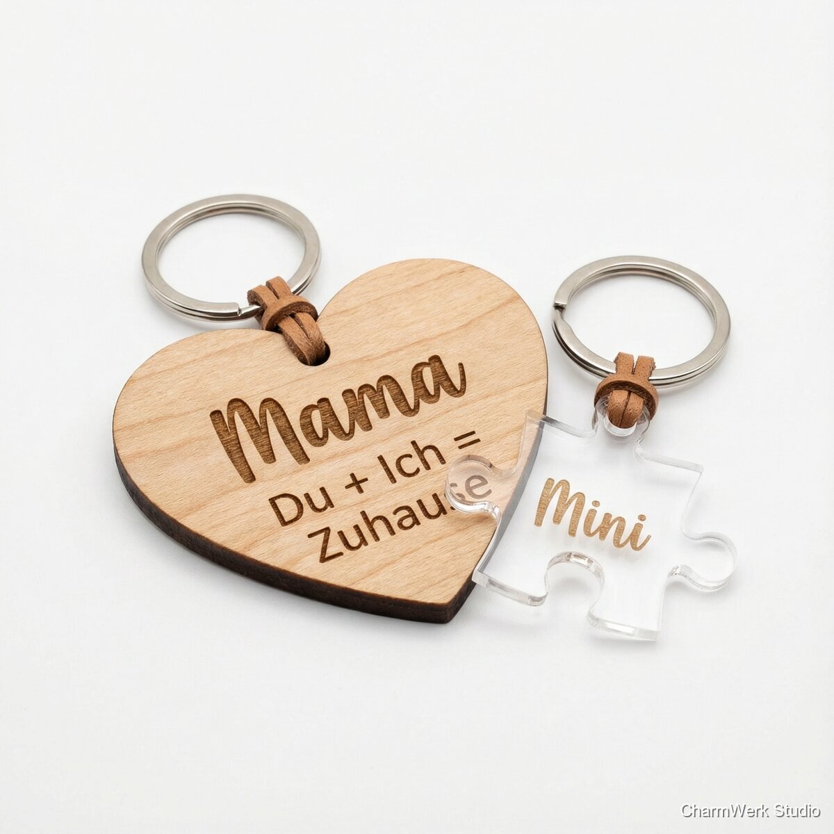 Schlüsselanhänger-Set „Mama & Mini“ Holz+Acryl