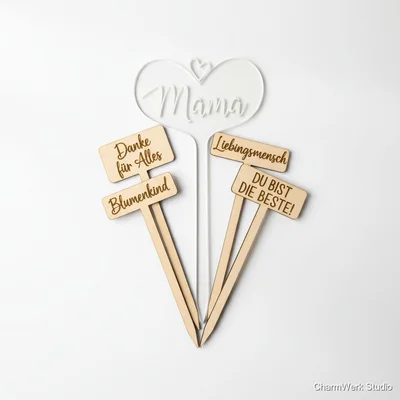 Blumenstecker-Set „Danke Mama“ aus Holz und Acryl