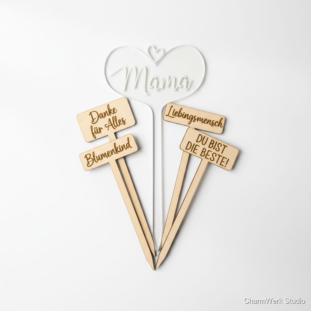 Blumenstecker-Set „Danke Mama“ aus Holz und Acryl