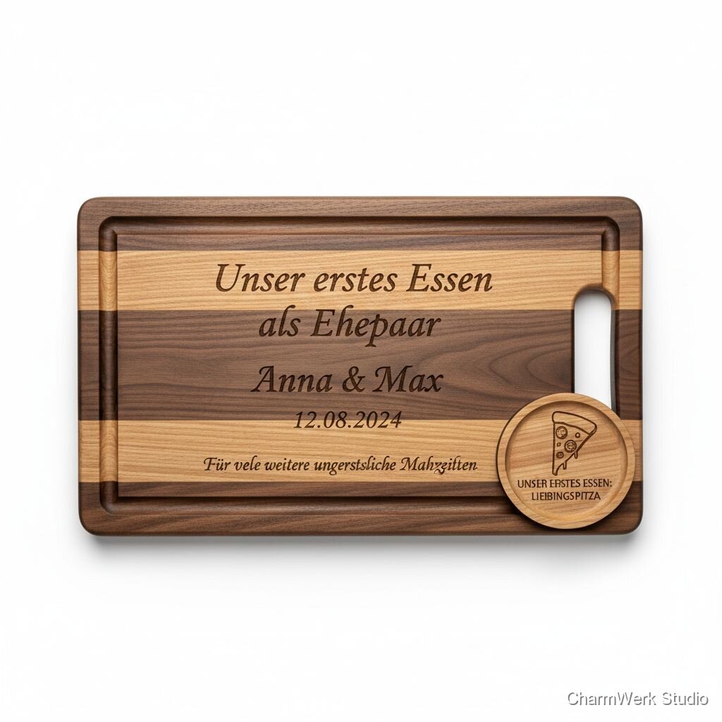 CNC-gefrästes Servierbrett „Unser erstes Essen als Ehepaar“