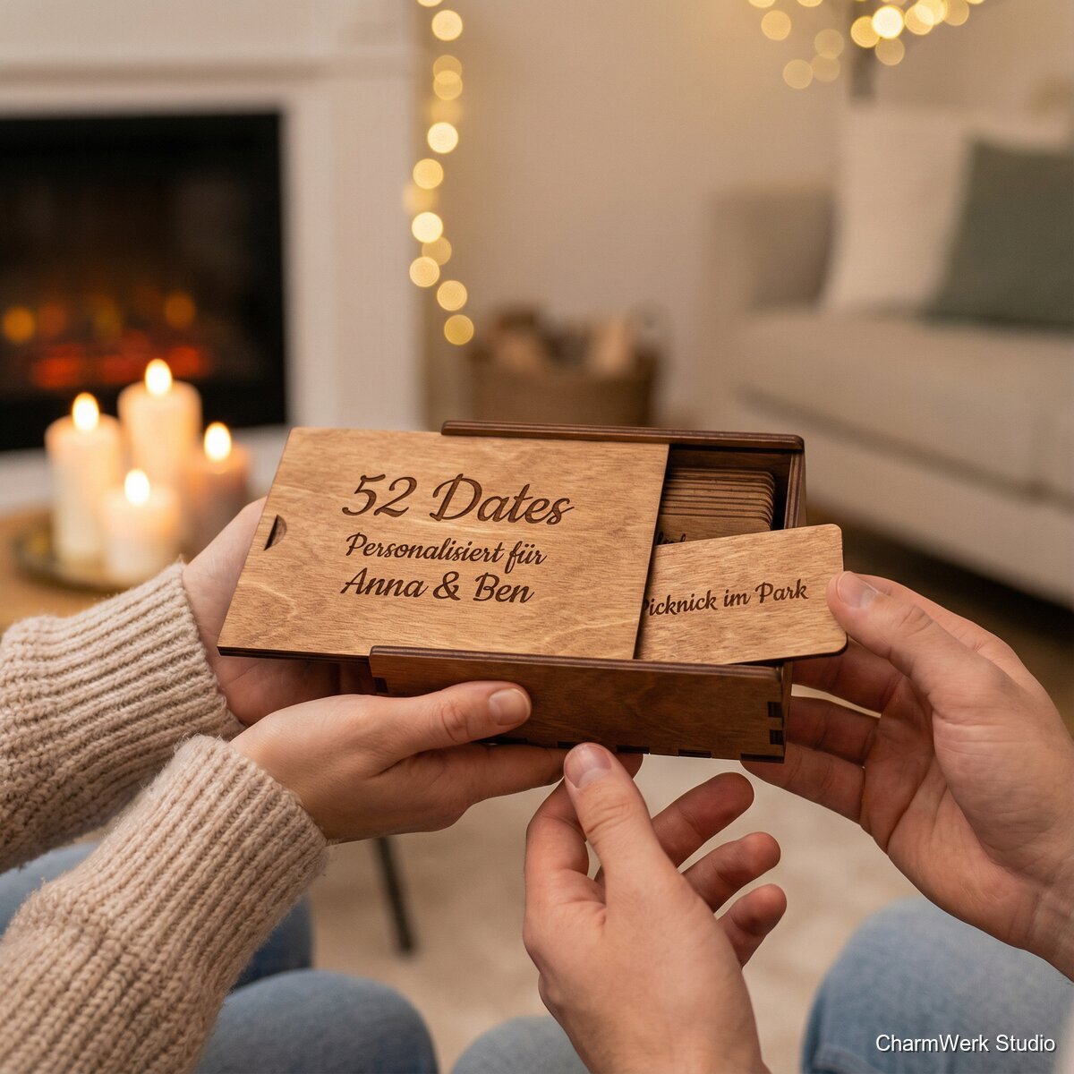 Lasergraviertes Set „52 Dates“ in Holzbox - Lifestyle