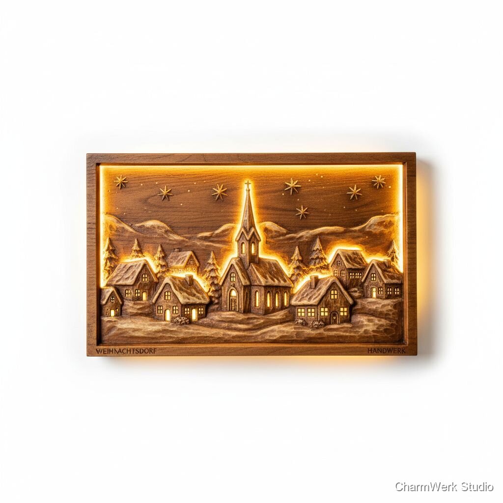 Weihnachtsdorf-Reliefbild mit LED-Nut