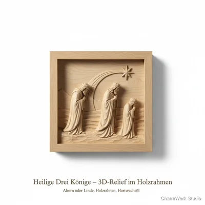 Heilige Drei Könige – 3D-Relief im Holzrahmen