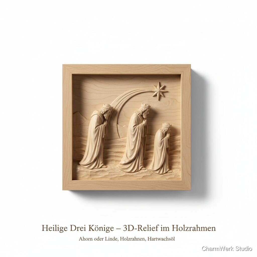 Heilige Drei Könige – 3D-Relief im Holzrahmen