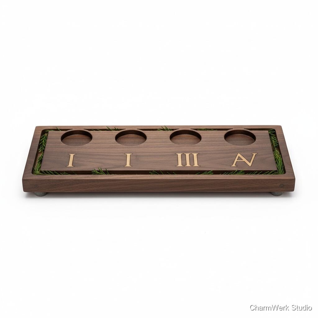 Adventskerzen-Tablett mit Zahlen-Inlays