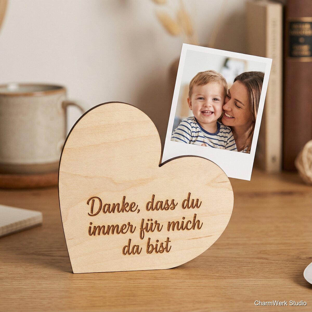Herz-Fotohalter aus Holz mit Gravur - Detailansicht